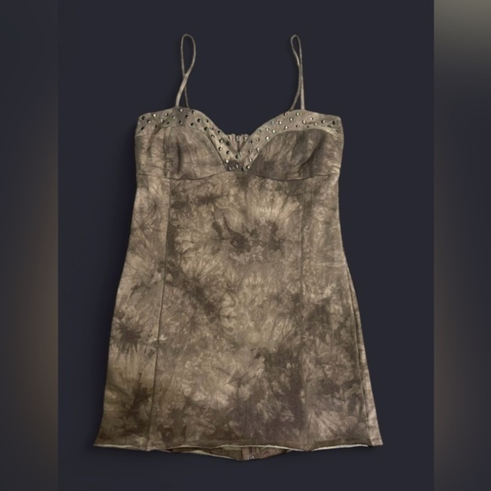 Alythea Grunge Acid Wash Noodle Strap Studded Dress